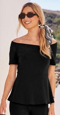 Trina Turk NWT Forbid Off Shoulder Peplum Top Black Size 4